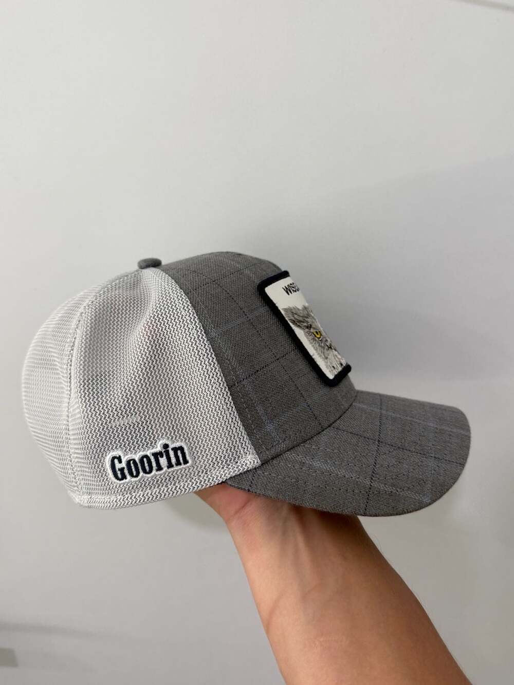 Goorin Bros. The Farm 'Wise Ass' Owl Plaid Mesh Trucker Hat